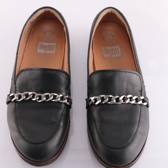 Fitflop Petrina Chain Loafer Platfrom Slip On Women 9 Black Leather Comfy Toning - Picture 11 of 14